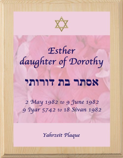 Yahrzeit Plaque or Conception Certificate