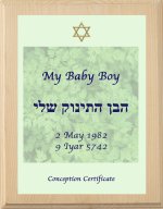 Yahrzeit Plaque or Conception Certificate